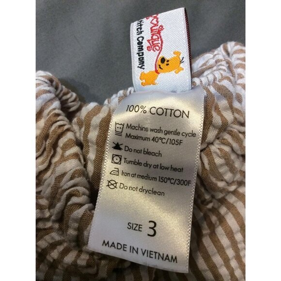 Smocking Dog Girl Striped Elastic Waist Short Size 3 Beige Cotton - Picture 4 of 4